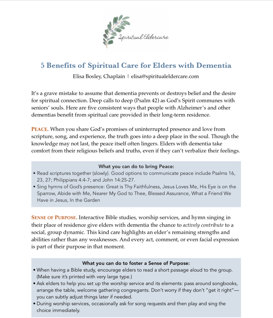 5 benefits of spiritual care for elders with Alzheimer's and dementia (shorter version)