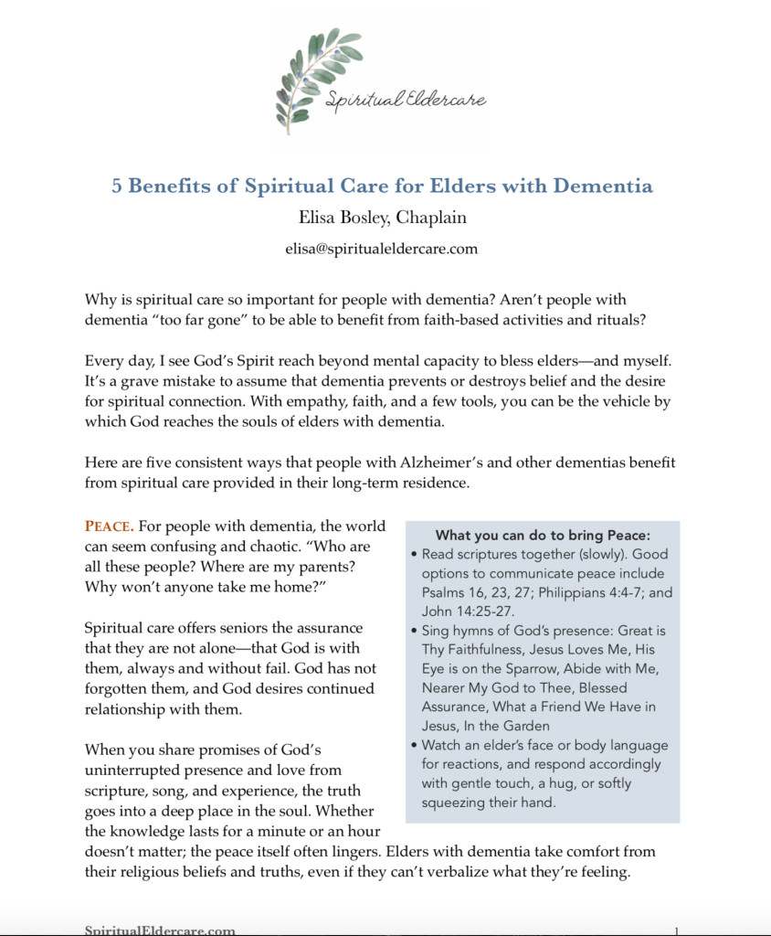 5 benefits of spiritual care for elders with Alzheimer's and dementia (longer version)
